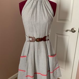 Jessica Simpson halter striped grey dress with belt. Size 6